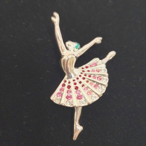 Monet Ballerina Silver with Pink and White Crystal Brooch - Picture 1 of 12